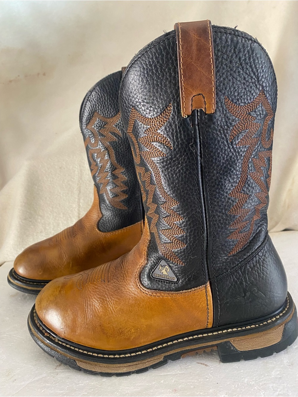 Rocky Brown and Black Leather Western Work Boots size 9-M